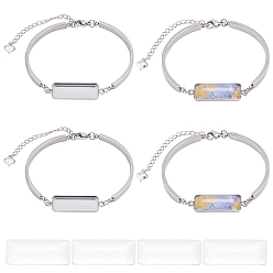 Нержавеющая Сталь Цвет Набор для самостоятельного изготовления браслета из прямоугольных звеньев, в том числе 304 настройки браслетов из нержавеющей стали, Кабошоны из стекла, цвет нержавеющей стали, 8 шт / коробка