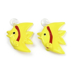 Желтый Подвески лэмпворк ручной работы, рыба, желтые, 32~39x22~37x10~15 мм, отверстие : 2~4 мм