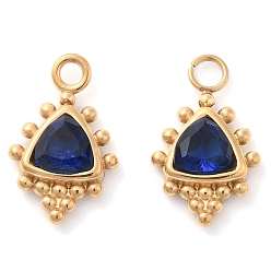 Темно-Синий 304 из нержавеющей стали горный хрусталь подвески, ионное покрытие (ip), золотые, прямоугольные, темно-синий, 15.5x9.5x3.5 мм, отверстие : 2.5 мм