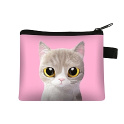 Pearl Pink Cute Cat Polyester Zipper Wallets, Rectangle Coin Purses, Change Purse for Women & Girls, Pearl Pink, 11x13.5cm