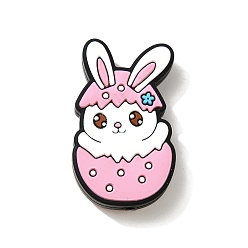 Pink Силиконовые бусины на пасхальную тематику, изготовление ожерелий diy, кролик, розовые, 19x18x9 мм, отверстие : 2.5 мм