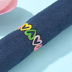 Разноцветный Сердце 304 эмалированные открытые манжеты из нержавеющей стали для женщин, реальный 18 k позолоченный, красочный, 8 мм, регулируемый