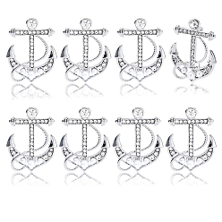Platinum 8Pcs Anchor Alloy Rhinestone Lapel Pins for Backpack Clothes, with Plastic Pearl, Platinum, 33.5x25mm