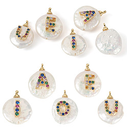 Letter 5 шт. 5 стили натуральные культивированные пресноводные жемчужные самородки с подвесками в виде букв, с латунными цветными кубическими цирконами-кабошонами, долговечный, золотые, буквы, 17~23x13~16x6~11 мм, отверстие : 1.4~1.6 мм, 1 шт / стиль