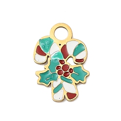 Candy Cane Рождество 304 эмалированные подвески из нержавеющей стали, без кадмия и без свинца, шоколадная конфета, 14x9.5x0.8 мм, отверстие : 2.5 мм