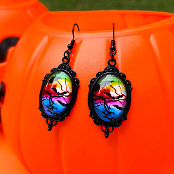 Разноцветный Серьги из сплава, чёрные, овал с полосовым узором, красочный, 50 мм