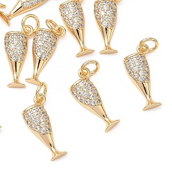Real 18K Gold Plated SHEGRACE Brass Clear Cubic Zirconia Pendants, Wine Glass Charms, Cadmium Free & Lead Free & Nickel Free, Real 18K Gold Plated, 17x7.5x3.5mm, Hole: 2.5mm