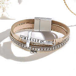 Цвет Древесины Многопрядные браслеты из искусственной кожи, браслеты с крестом в стиле бохо, из нержавеющей стали магнитные застежки, деревесиные, 7-5/8 дюйм (19.5 см)