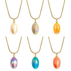 (52) Непрозрачная лаванда 6 шт. 6 цвета пластиковые овальные подвески-ожерелья, ожерелья из металлической цепочки-змейки золотистого тона, разноцветные, 16.93 дюйм (43 см), 1 шт / цвет