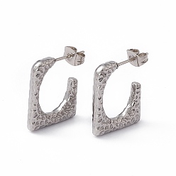 Stainless Steel Color Non-Tarnish 304 Stainless Steel Rectangle Stud Earrings, Half Hoop Earrings for Women, Stainless Steel Color, 20.5x16.5x3mm, Pin: 0.7mm