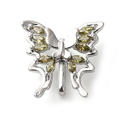 Цвет Оливы 3 звенья латунные микропаве фианит многожильные 16x16x6 дырчатые, без кадмия, без никеля и без свинца, бабочка, платина, оливковый, 1.6 мм, отверстие : {1} мм