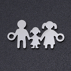 Stainless Steel Color Non-Tarnish 201 Stainless Steel Links connectors, Human, Family, Stainless Steel Color, 10x19x1mm, Hole: 1.4mm