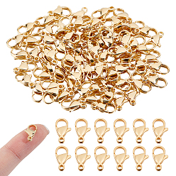 Настоящее золото 24K 80шт 304 застежки-карабины из нержавеющей стали, застежки на спусковой крючок, реальный 24 k позолоченный, 12x7x3.5 мм, отверстие : 1.5 мм