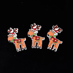 Сэнди Коричневый Рождество 2-отверстия окрашенные распылением кленовые деревянные пуговицы, односторонняя печать, рождественский олень / олень, песчаный коричневый, 40x25.5x2 мм, отверстие : 1.6 мм
