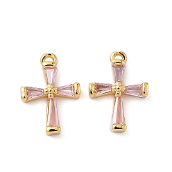 Настоящее золото 18K Латунные микро проложить кубического циркония подвески, крест прелести, без никеля , реальный 18 k позолоченный, 13.5x9.5x3.5 мм, отверстие : 1 мм