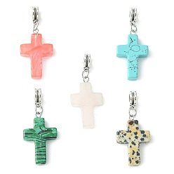Смешанные камни 5 шт. 5 стили крест смешанный сплав драгоценных камней европейский подвеска с подвесками, большой кулон дыра, античное серебро, 29.5x18.5x5.5 мм, отверстие : 4.5 мм, 1 шт / стиль