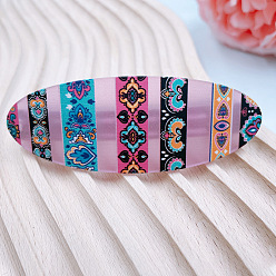 Lavender Fashion Printed Acrylic Hair Barrette, Oval Bohemian Hair Accessories for Women, Lavender, 80x26x9.5mm