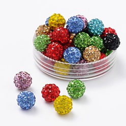 Mixed Color Polymer Clay Rhinestone Beads, Pave Disco Ball Beads, Grade A, Round, Half Drilled, Mixed Color, 8mm, Hole: 1mm, PP13(1.9~2mm)