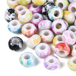 Mixed Color Printed Opaque Acrylic European Beads, Large Hole Beads, Rondelle, Mixed Color, 14x8mm, Hole: 5.5mm, about 540pcs/500g