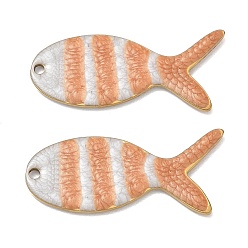 Orange 304 Stainless Steel with Enamel Pendants, Fish Charms, Ion Plating(IP), Real 18K Gold Plated, Orange, 29x13x2mm, Hole: 1.5mm