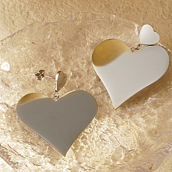 Серебро Серьги-гвоздики в форме сердца из нержавеющей стали, серебряные, 34x34 мм