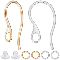 Golden & Silver 52Pcs 304 Stainless Steel Earring Hooks, with Horizontal Loop, 52Pcs 304 Stainless Steel Open Jump Rings, 60Pcs Eco-Friendly Plastic Ear Nuts, Golden & Silver, 22.5x11.5x1mm, Hole: 2x3.5mm, 19 Gauge, Pin: 1x0.9mm
