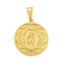Золотой Ионное покрытие (ip) 304 подвески из нержавеющей стали, плоский круглый со святым шармом, религия, золотые, 29x26x4.5 мм, отверстие : 9.8x4.8 мм