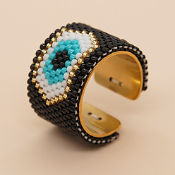 Черный Регулируемые манжеты в стиле бохо 304 из нержавеющей стали и стеклянных бусин, шестиугольник, чёрные, внутренний диаметр: 20 мм