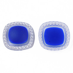 Medium Blue Acrylic Cabochons, with ABS Plastic Imitation Pearl Beads, Square, Medium Blue, 20.5x20.5x5mm