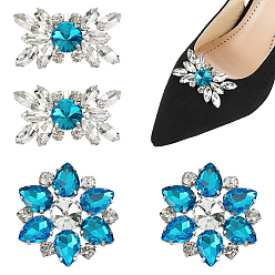 Сапфир 4 шт 2 стили цветок латунь стразы украшения для обуви, съемные пряжки для обуви, сапфир, 31~52x50~54x12~13 мм, 2 шт / стиль