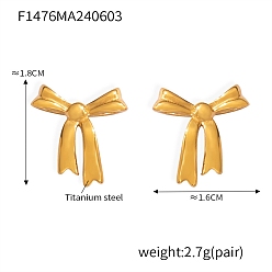 Золотой Женские серьги-гвоздики с бантом из нержавеющей стали, золотые, 16x18 мм