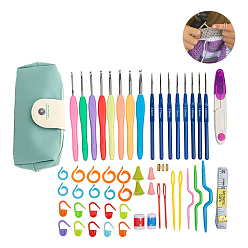 (52) Непрозрачная лаванда Наборы инструментов для вязания крючком, включая бамбуковые крючки для вязания крючком иглы, правитель, резать ножницами, пластиковые инструменты для ниток, спицы для вязания и маркер для петель с замком, алюминиевый держатель петель и иглы для вязальных крючков, разноцветные, штифты : 0.6~6 мм, 53 шт / комплект