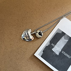 Далматинских Джаспер Ожерелье для женщин из натуральной далматинской яшмы с бусинами-ронделями и подвеской в виде сердца из сплава., античное серебро, 23.62 дюйм (60 см)