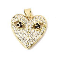 Настоящее золото 18K Латунные микро проложить кубического циркония подвески, сердце прелести, долговечный, стойки покрытие, без свинца и без кадмия, реальный 18 k позолоченный, 18.5x18x3 мм, отверстие : 3.5x3 мм