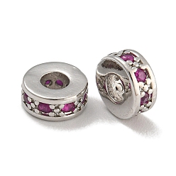 Средний Фиолетово-красный Стойки обшивки латунь микро проложить кубического циркония бусы, без свинца и без кадмия, долговечный, платина, круглые, средне фиолетовый красный, 7.5x3 мм, отверстие : 3.5 мм