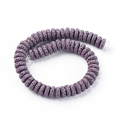 Lilac Natural Lava Rock Beads Strands, Dyed, Flat Round/Disc, Lilac, 8~8.5x3~4mm, Hole: 2mm, about 62 pcs/Strand, 7.87 inch(20 cm)