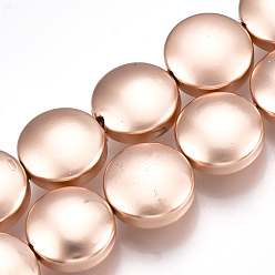 Гальванический Розовый Золотой Гальванизировать немагнитных синтетический гематит бисер пряди, плоско-круглые, покрытием из розового золота, 8~8.5x4 мм, отверстие : 1 мм, около 49 шт / нитка, 15.7 дюйм