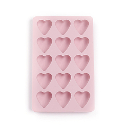Pink Food Grade Silicone Molds, Fondant Molds, Ice Cube Molds, For DIY Cake Decoration, Chocolate, Candy, UV Resin & Epoxy Resin Jewelry Making, Heart, Pink, 180x112x15.5mm, Heart: 28x28.5mm