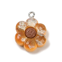 Food Непрозрачные подвески смолы, имитировать хлеб, с платиново-железными петлями, цветочный пучок, 23.5x18.5x7.5 мм, отверстие : 2 мм