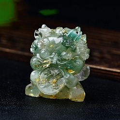 Авантюрин Смоляные фигурки пиксиу витрина украшения, с натуральным авантюрином, фен-шуй энергетический камень подарок для домашнего офиса украшение рабочего стола, 40x40x50 мм
