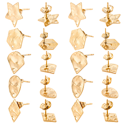 Mixed Shapes 40шт 5 стили 304 фурнитура для сережек из нержавеющей стали, разнообразные, 12~13.5x8~12.5 мм, отверстие : 1.4 мм, штифты : 10.5x0.5 мм, 8 шт / стиль