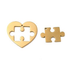 Настоящее золото 18K Ионное покрытие (ip) 304 подвески из нержавеющей стали, сердце и шарм-головоломка, реальный 18 k позолоченный, 25x28x1.5 мм, отверстие : 1.5 мм