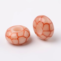 Легкий Лосось Ручная работа полимерной глины эмали европейские шарики, бусины с большими отверстиями в форме шайбы, светлый померанцевый, 14x7.5 мм, отверстие : 5.5 мм