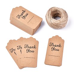 BurlyWood Paper Gift Tags, Hang Tags, with Jute Twine, for Wedding Thanksgiving, Rectangle with Word Thank You for Celebrating with Us, BurlyWood, 9.5x4.5x0.05mm, Hole: 5.3mm, 100pcs/set