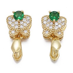 Real 18K Gold Plated Brass Micro Pave Cubic Zirconia Ice Pick Pinch Bails, Long-Lasting Plated, Butterfly, Clear & Green, Real 18K Gold Plated, 16x9x7mm, Hole: 2x4mm, Pin: 0.7mm