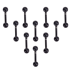 Electrophoresis Black 304 inoxydable boucles d'oreille à billes en acier, boucles d'oreilles cartilage barbell, électrophorèse noir, 13.5x3mm, pin: 1 mm, 24 paires / boîte