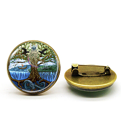Античная Бронза Штифт из сплава, стеклянная плоская круглая брошь с деревом жизни, античная бронза, 25 мм