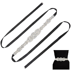 Черный Свадебные пояса ручной работы с цветочным принтом, украшенные стразами, для свадебных платьев, с полиэфирной лентой, чёрные, 2670 мм