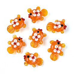Оранжевый Бусы лэмпворк ручной работы, рыба и цветок, оранжевые, 16~19x20.5~24x11~14 мм, отверстие : 1.2~2 мм, около 19~20 шт / нитка, 10.24~11.22 дюйм (26~28.5 см)