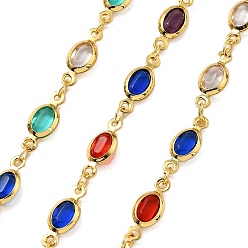 Разноцветный Латунные стеклянные цепи с овальными звеньями, с катушкой, долговечный, пайки, без свинца и без кадмия, стойки покрытие, реальный 18 k позолоченный, красочный, 13.5x5x2.5 мм